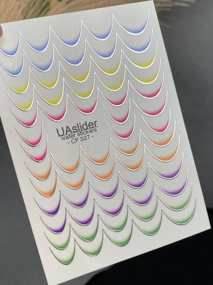 Naklejki na paznokcie wodne CF-327 | Francuskie wodne naklejki do paznokci | Tęczowe ombre francuskie końcówki