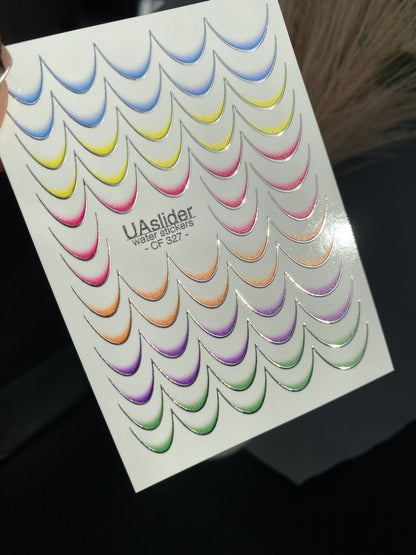 Naklejki na paznokcie wodne CF-327 | Francuskie wodne naklejki do paznokci | Tęczowe ombre francuskie końcówki