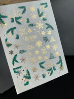 Nail Water Decal CF-001 | Christmas Water Slide Nail Decals, Gold Foil Snowflakes & Pine - UASLIDER