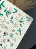 Nail Water Decal CF-001 | Christmas Water Slide Nail Decals, Gold Foil Snowflakes & Pine - UASLIDER