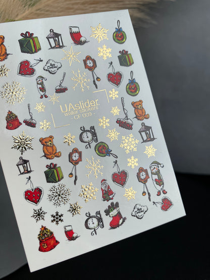 Nail Water Decal CF-009 | Christmas Water Slide Nail Decals, Holiday Toys, Gifts and Gold Foil Snowflakes