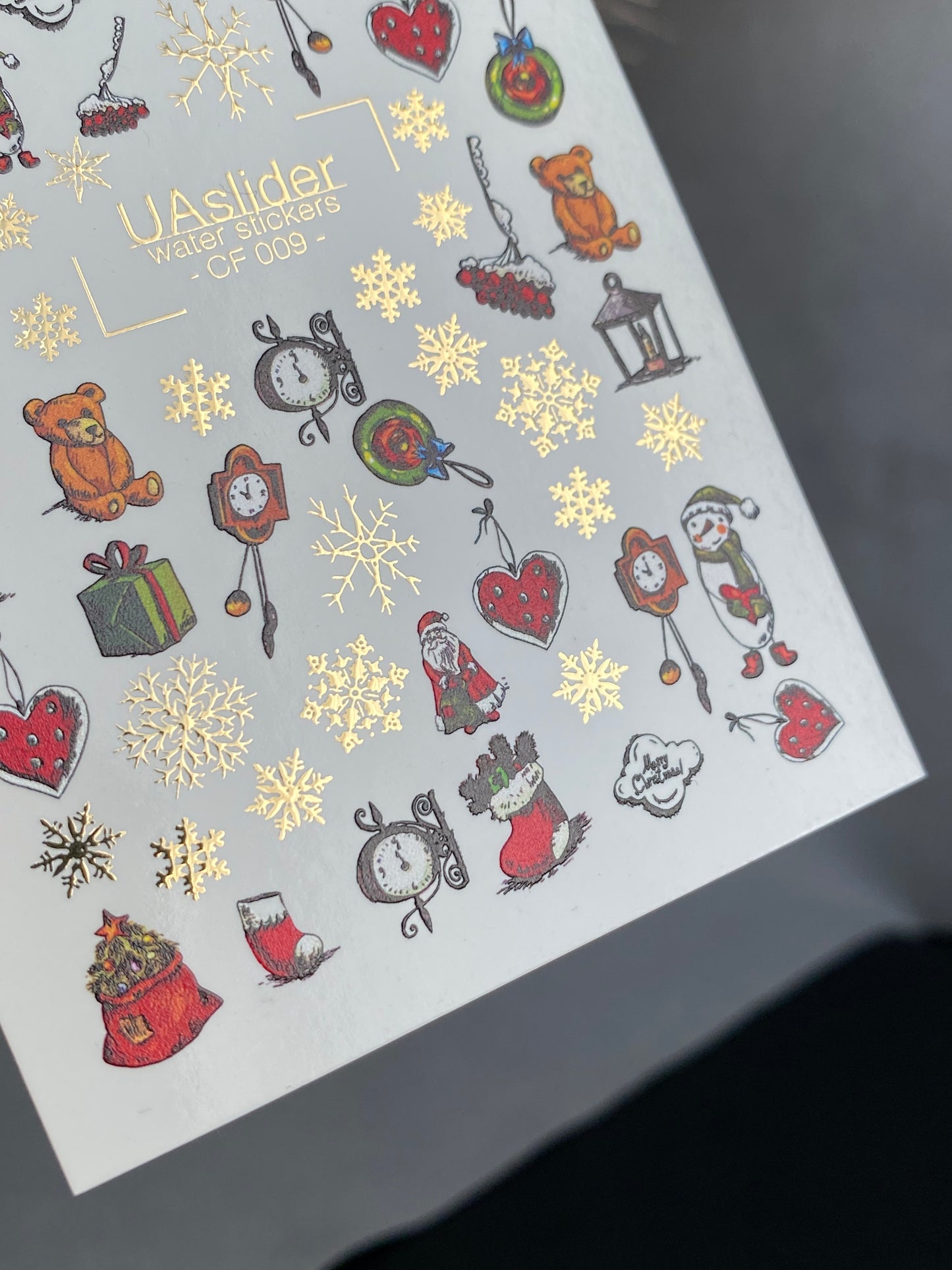Nail Water Decal CF-009 | Christmas Water Slide Nail Decals, Holiday Toys, Gifts and Gold Foil Snowflakes