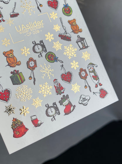 Nail Water Decal CF-009 | Christmas Water Slide Nail Decals, Holiday Toys, Gifts and Gold Foil Snowflakes