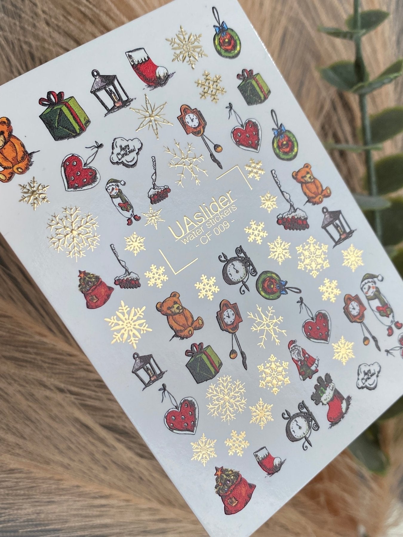 Nail Water Decal CF-009 | Christmas Water Slide Nail Decals, Holiday Toys, Gifts and Gold Foil Snowflakes - UASLIDER