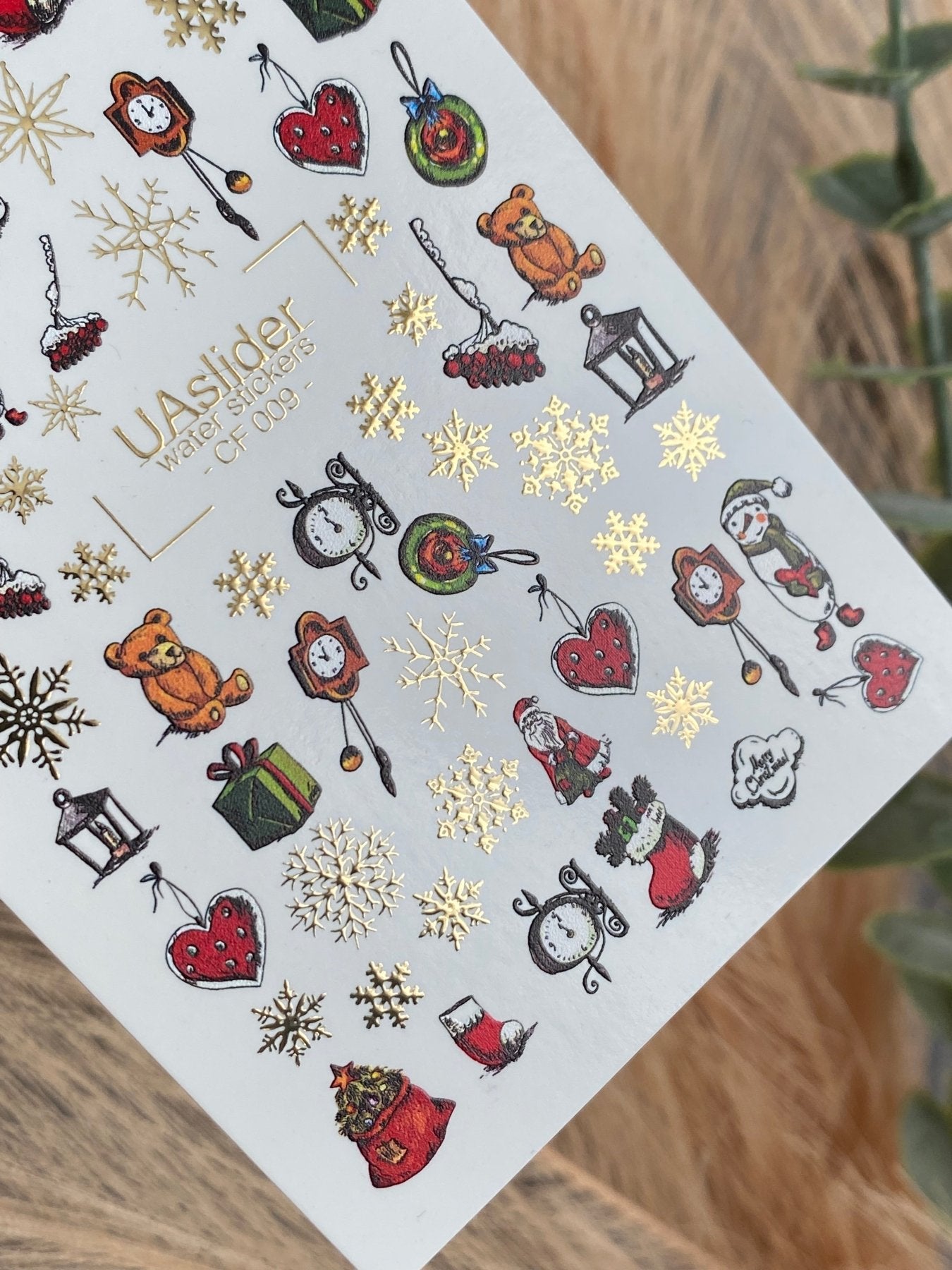 Nail Water Decal CF-009 | Christmas Water Slide Nail Decals, Holiday Toys, Gifts and Gold Foil Snowflakes - UASLIDER