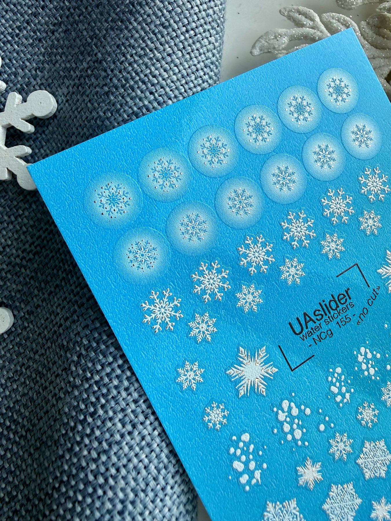 Winter Nail Decals — White Snowflakes & Frosted Circle Designs | NCg-155