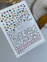 Nail Water Decal CF-497 | Colorful Hearts Nail Water Decals with Gold Foil | Love Themed Nail Stickers - UASLIDER