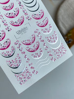 Nail Water Decal CF-495 | Sakura French Nail Water Decals with Silver Accents | Floral Nail Stickers - UASLIDER