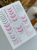 Nail Water Decal CF-495 | Sakura French Nail Water Decals with Silver Accents | Floral Nail Stickers - UASLIDER