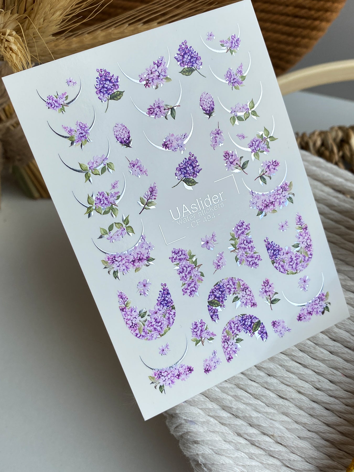 네일 워터 데칼 CF-494 | 라일락 프렌치 네일 워터 데칼 | 플로럴 네일 스티커