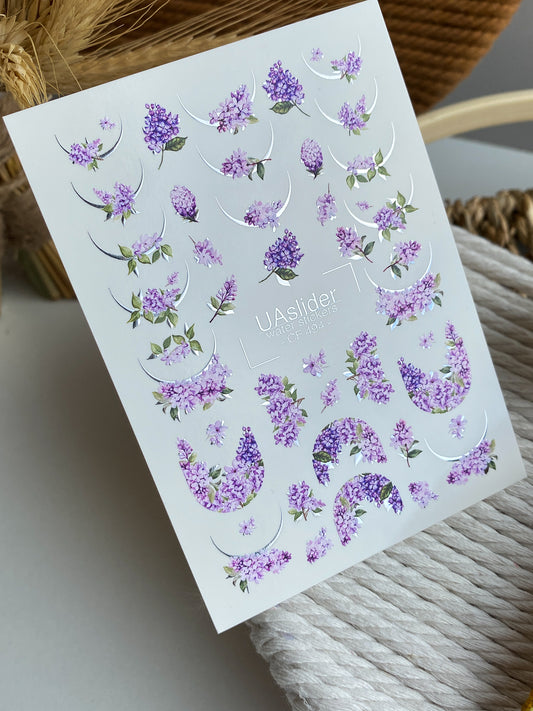 Nail Water Decal CF-494 | Lilac French Nail Water Decals | Floral Nail Stickers
