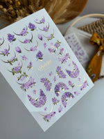 Nail Water Decal CF-487 | Lilac Blossom Nail Water Decals with Golden Accents | Floral Design - UASLIDER