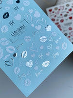 Nail Water Decal CF-499 | Silver Metallic Kiss & Heart Nail Water Decals | Romantic Sexy Nail Stickers - UASLIDER
