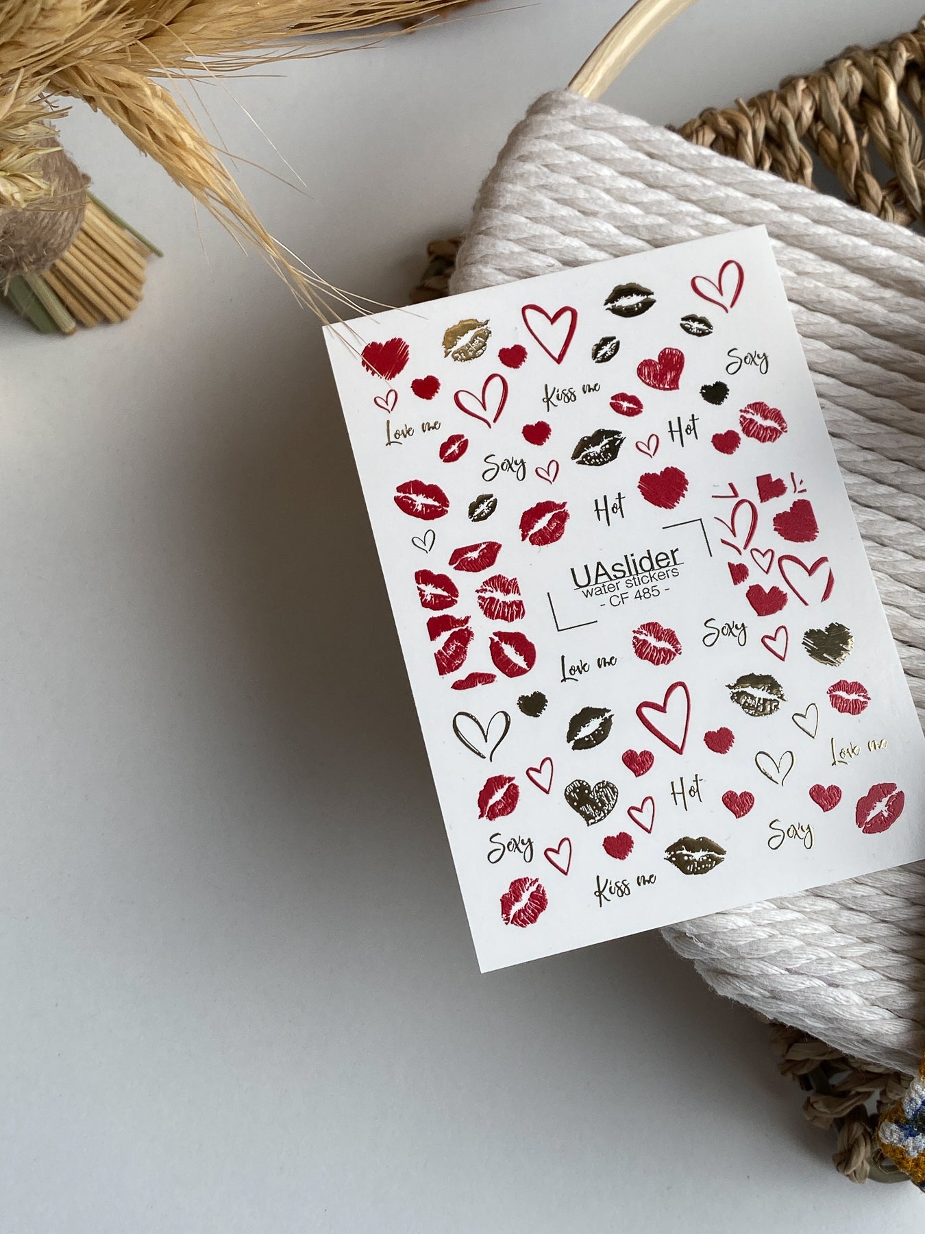 Nail Water Decal CF-485 | Lip Kiss & Heart Nail Water Decals | Sexy Valentine’s Design