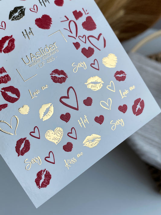 Nail Water Decal CF-485 | Lip Kiss & Heart Nail Water Decals | Sexy Valentine’s Design