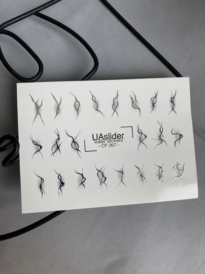 Nail Water Decal CF-267 | Abstract Water Slide Nail Decals | Black & Silver Wave Silhouettes