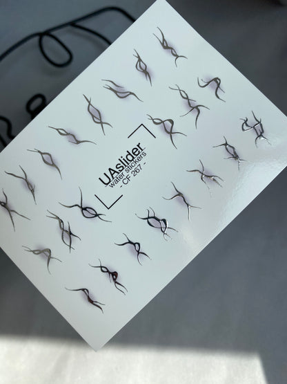 Nail Water Decal CF-267 | Abstract Water Slide Nail Decals | Black & Silver Wave Silhouettes