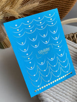 Nail Water Decal CF-486 | Blue French Nail Water Decals with Golden Hearts | Romantic Design - UASLIDER