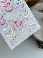 Nail Water Decal CF-488 | Sakura Blossom Nail Water Decals with Gold Accents | Floral French Design - UASLIDER