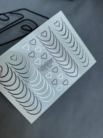 Nail Water Decal CF-259 | French Water Slide Nail Decals | Black & Silver Lines with Hearts - UASLIDER