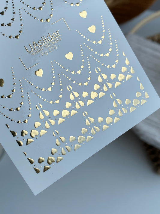 Nail Water Decal Fg-273 | Water Slide Nail Decals | Gold Foil Heart Chains