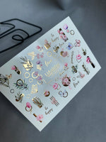 Nail Water Decal CF-240 | Floral Water Slide Nail Decals | Pink Flowers, Butterflies & Gold Geometry - UASLIDER