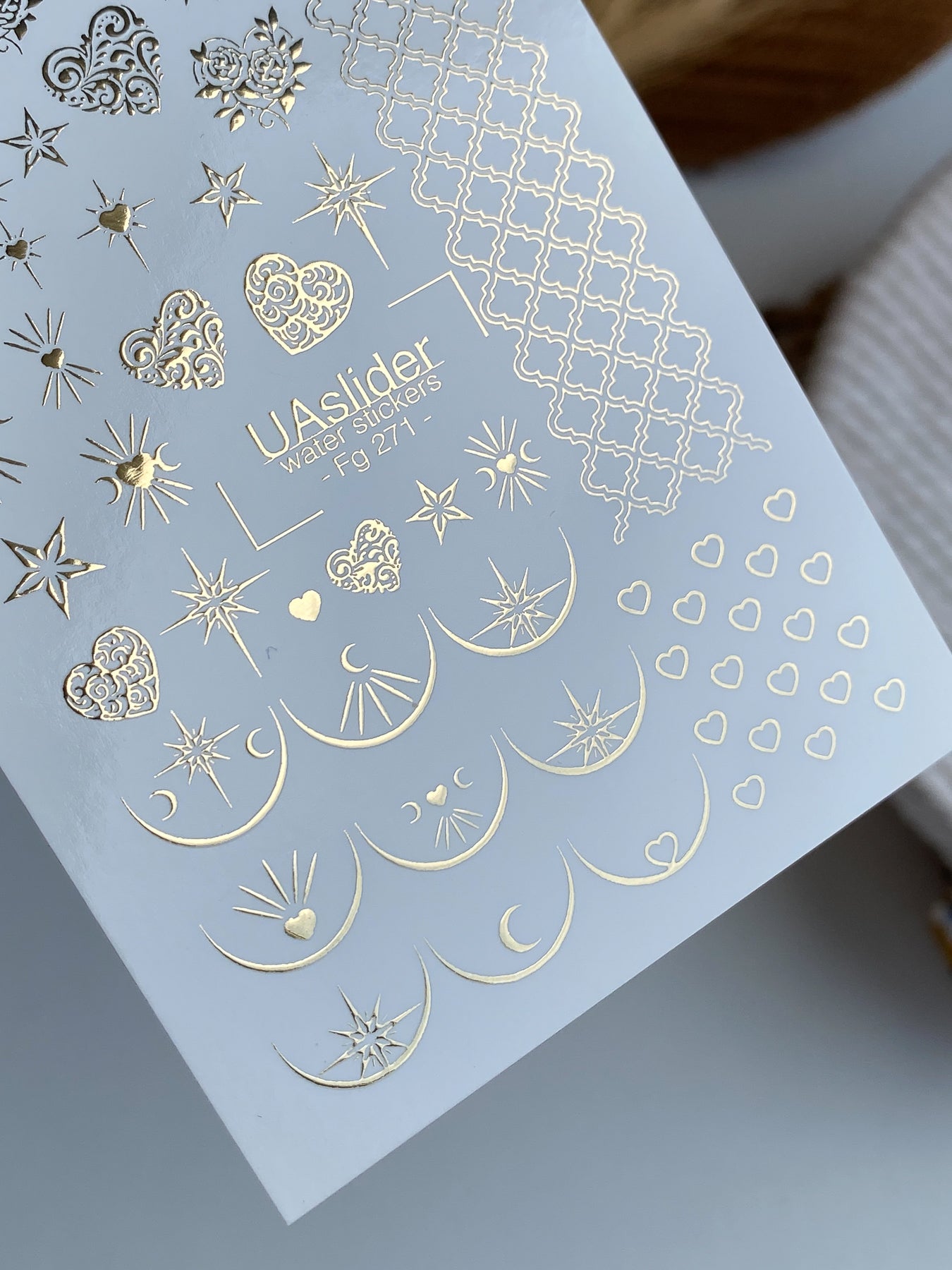 Nail Water Decal Fg-271 | Water Slide Nail Decals | Gold Foil Stars Moons and Hearts