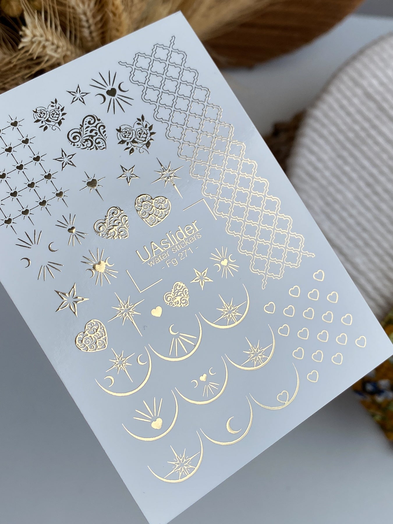 Nail Water Decal Fg-271 | Water Slide Nail Decals | Gold Foil Stars Moons and Hearts
