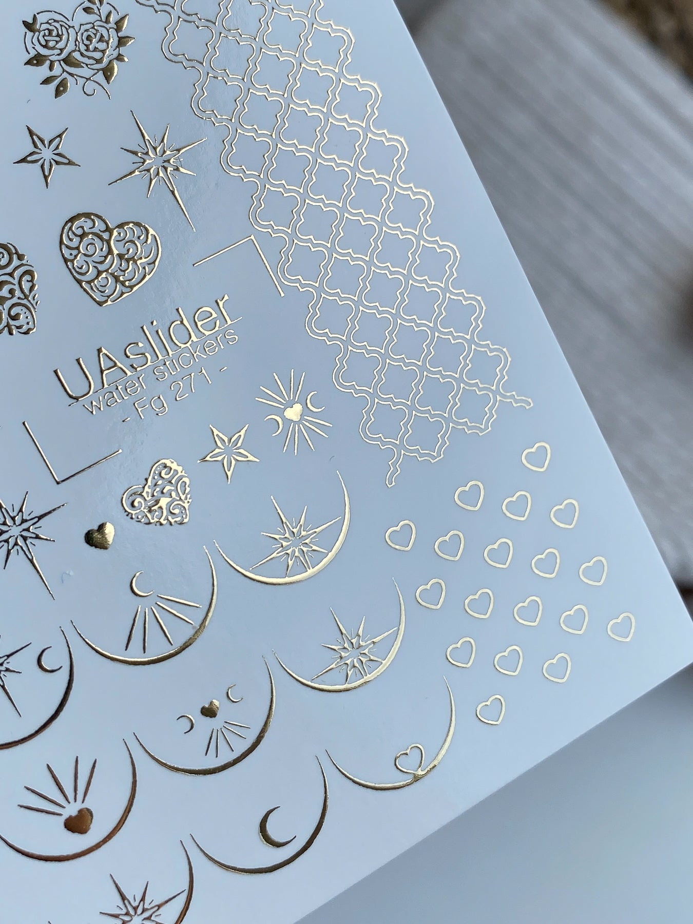 Nail Water Decal Fg-271 | Water Slide Nail Decals | Gold Foil Stars Moons and Hearts