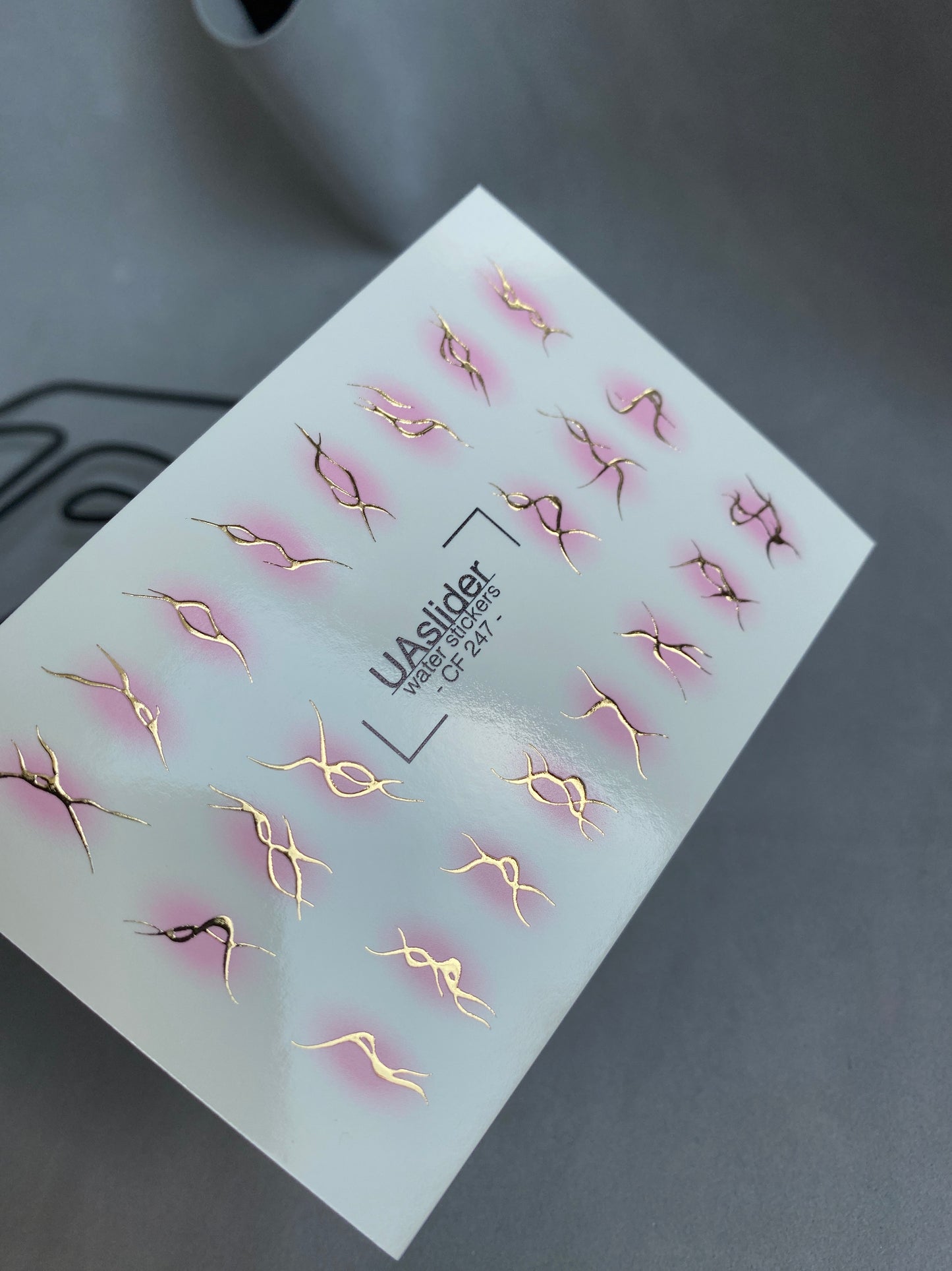 Nail Water Decal CF-247 | Abstract Nail Water Decals | Golden Lines with Pink Aura Effect