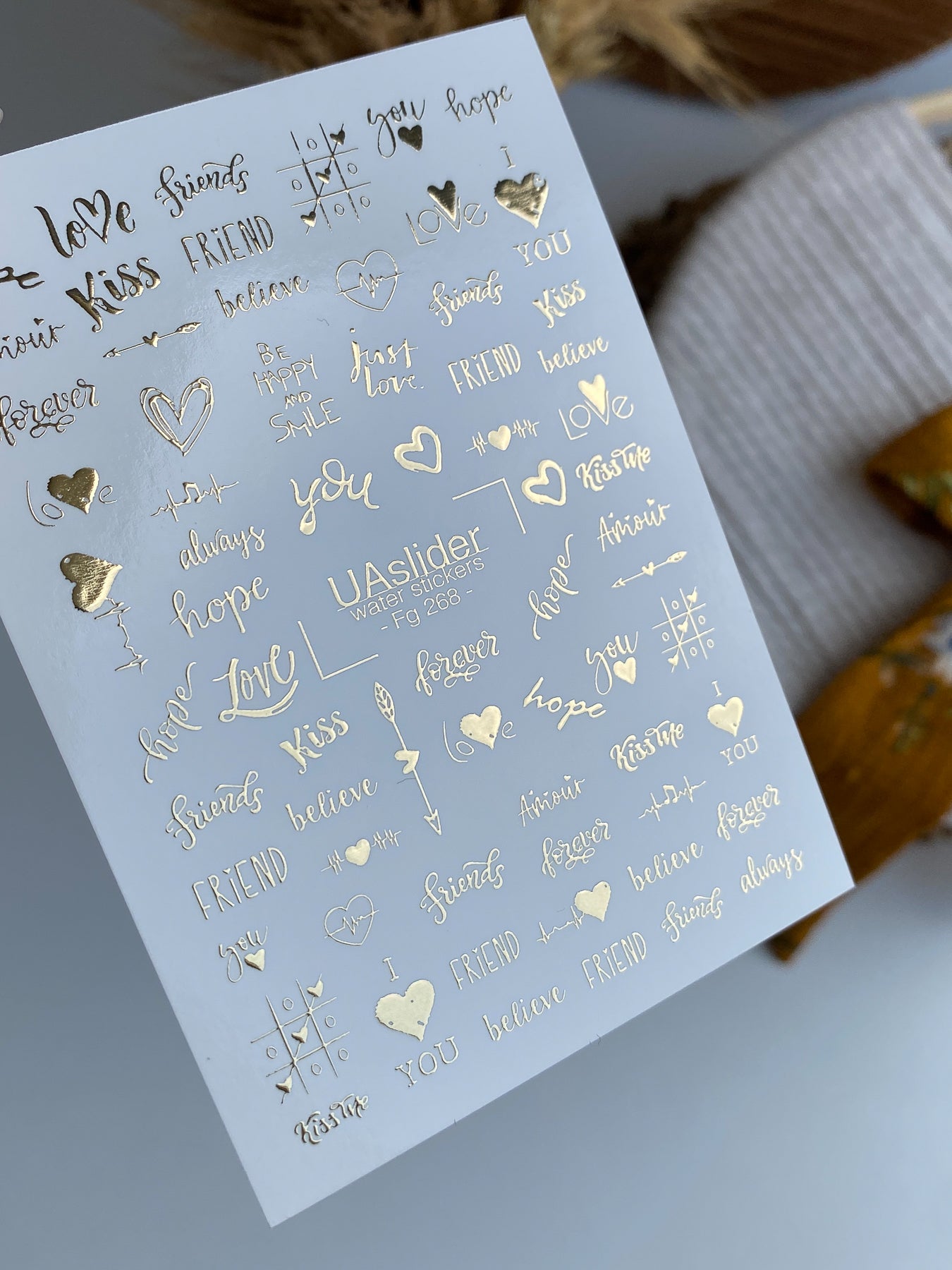 Nail Water Decal Fg-268 | Water Slide Nail Decals | Gold Foil Love & Friendship Quotes
