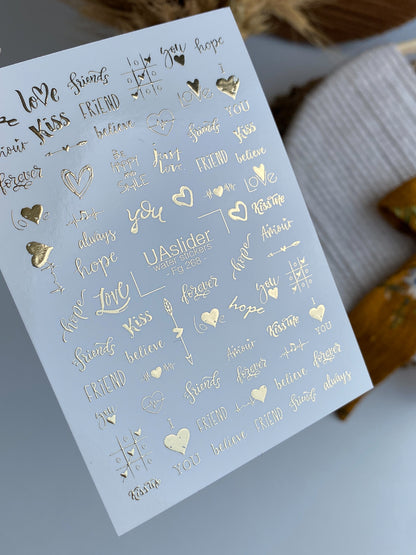 Nail Water Decal Fg-268 | Water Slide Nail Decals | Gold Foil Love & Friendship Quotes