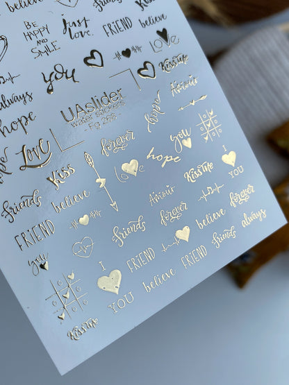 Nail Water Decal Fg-268 | Water Slide Nail Decals | Gold Foil Love & Friendship Quotes