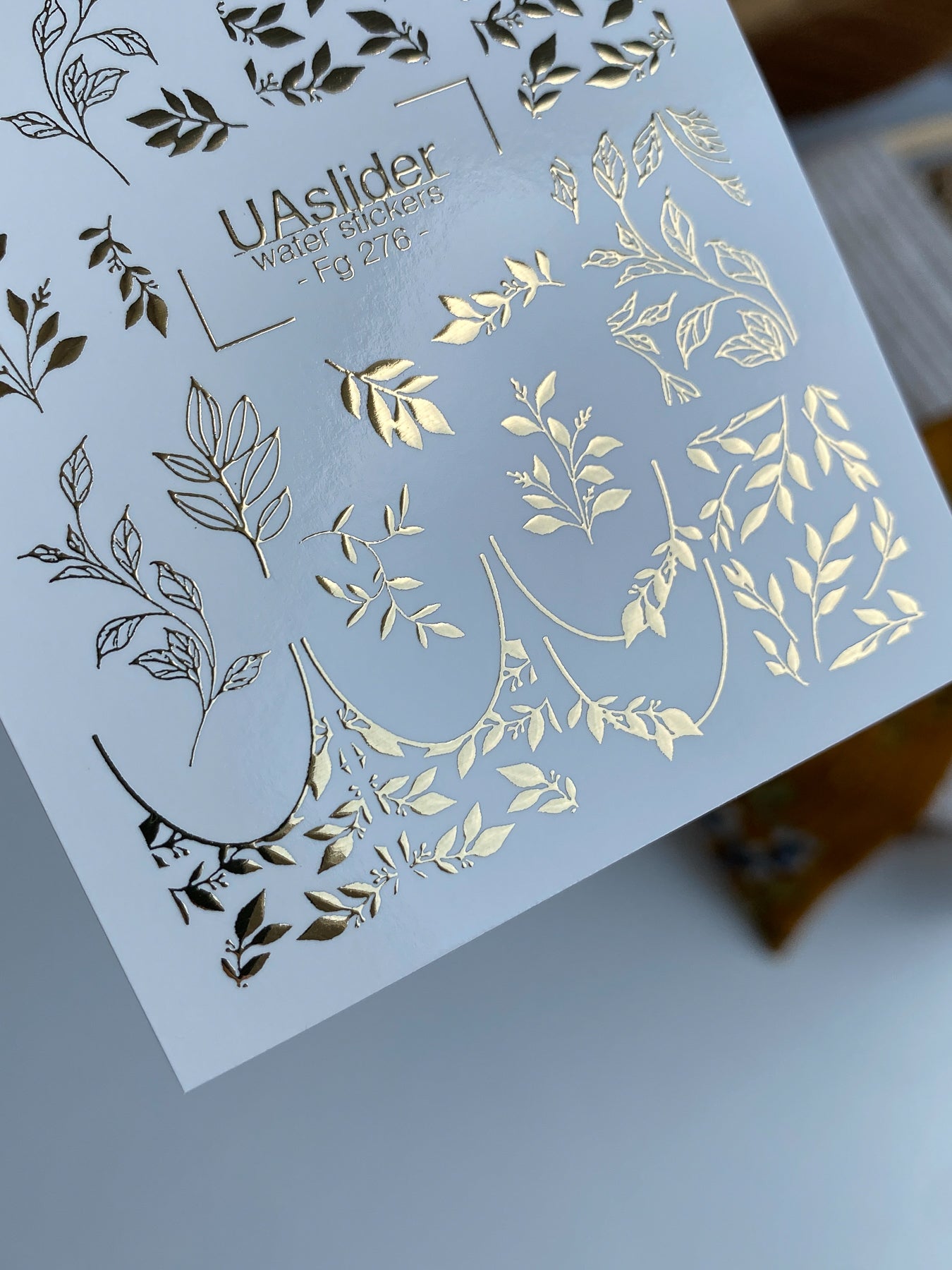 Nail Water Decal Fg-276 | Water Slide Nail Decals | Gold Foil Botanical Leaves - UASLIDER