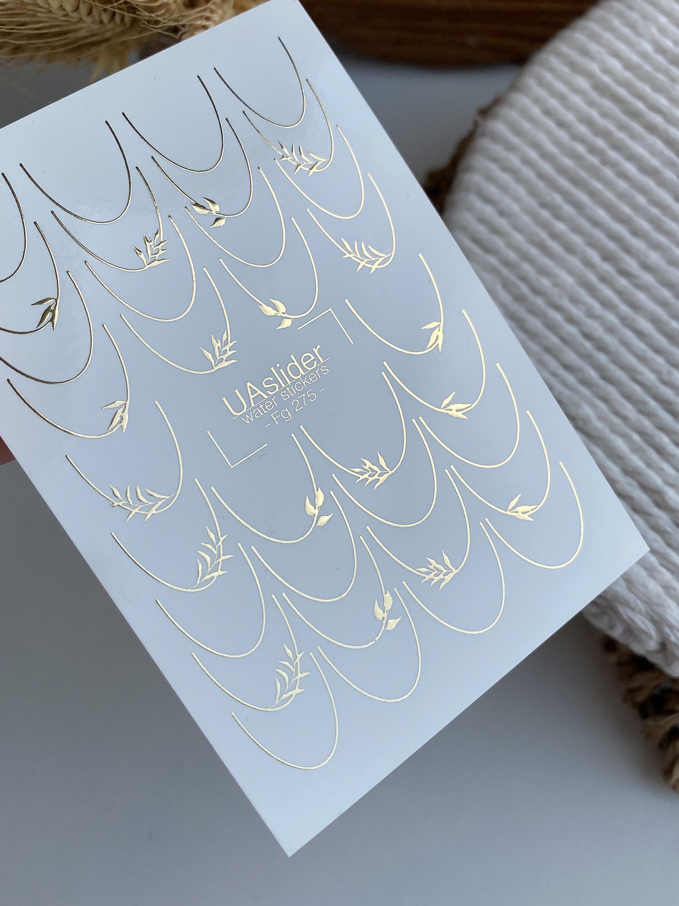 Nail Water Decal Fg-275 | Water Slide Nail Decals | Gold Foil French Tips with Leaves