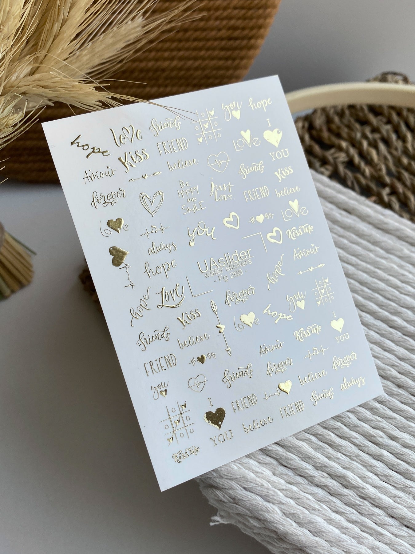 Nail Water Decal Fg-268 | Water Slide Nail Decals | Gold Foil Love & Friendship Quotes