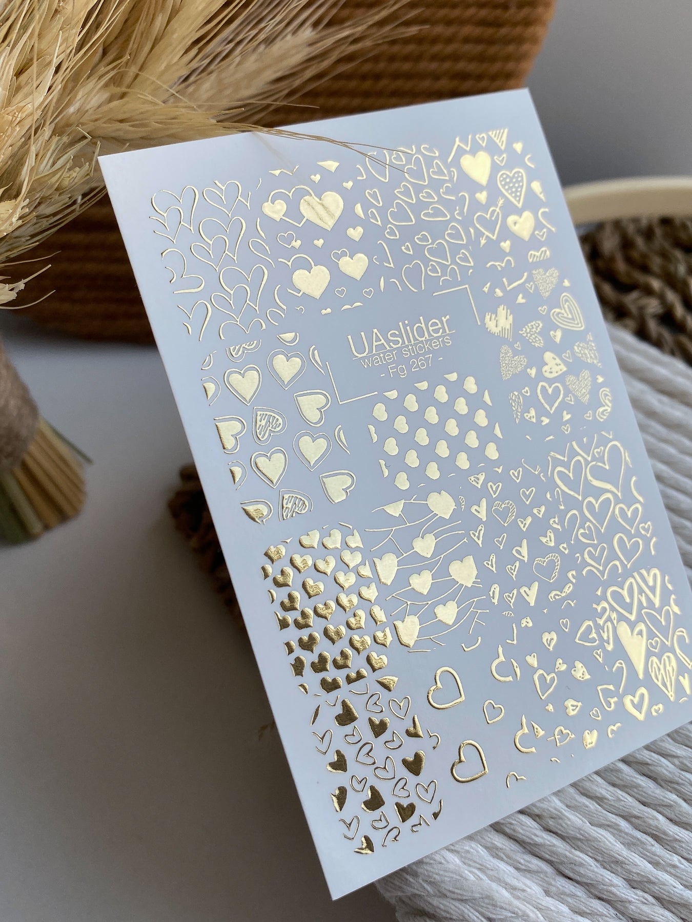 Nail Water Decal Fg-267 | Water Slide Nail Decals | Gold Foil Hearts Pattern