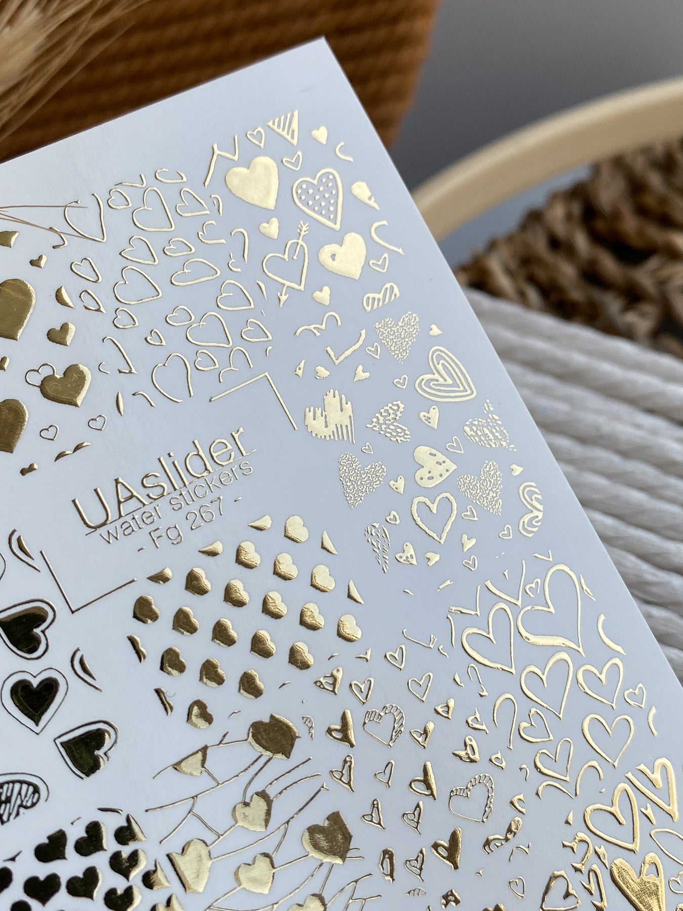 Nail Water Decal Fg-267 | Water Slide Nail Decals | Gold Foil Hearts Pattern