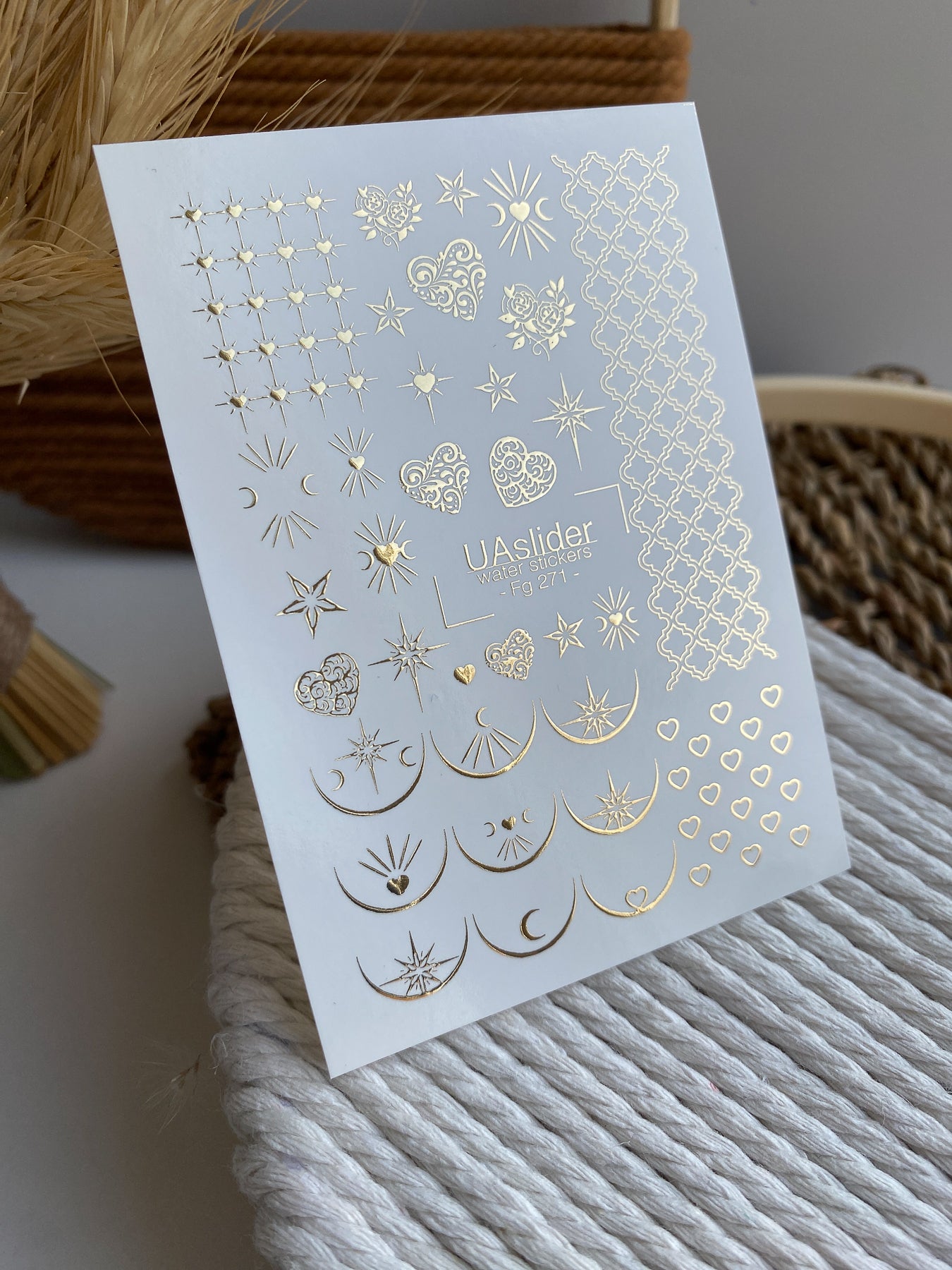 Nail Water Decal Fg-271 | Water Slide Nail Decals | Gold Foil Stars Moons and Hearts