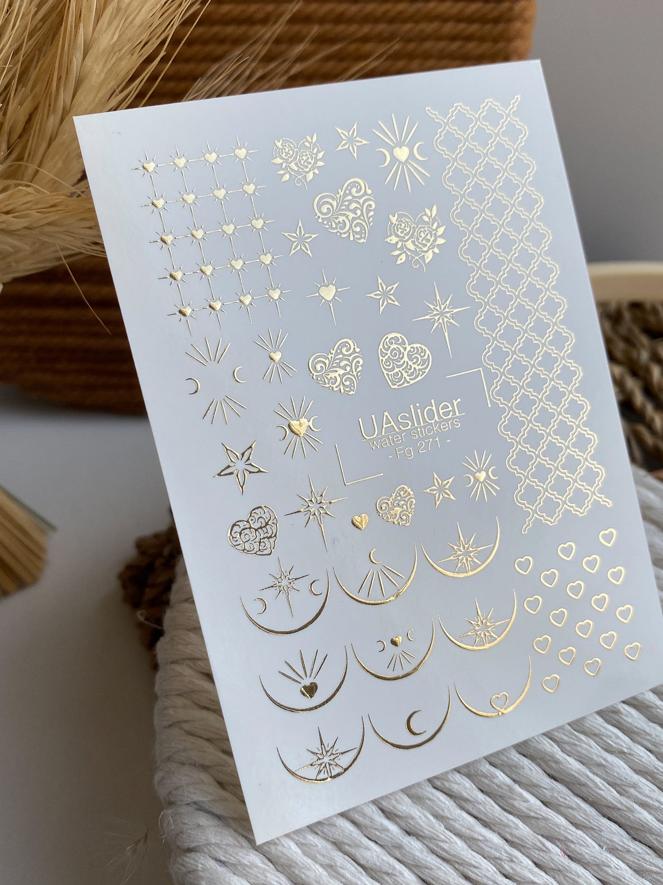 Nail Water Decal Fg-271 | Water Slide Nail Decals | Gold Foil Stars Moons and Hearts