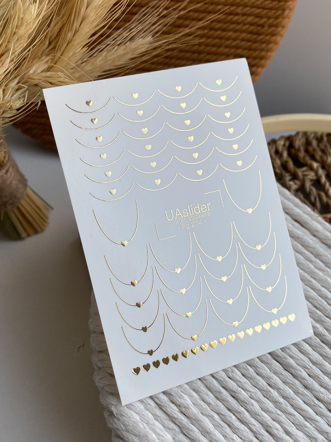 Nail Water Decal Fg-274 | Water Slide Nail Decals | Gold Foil French Tips with Hearts - UASLIDER