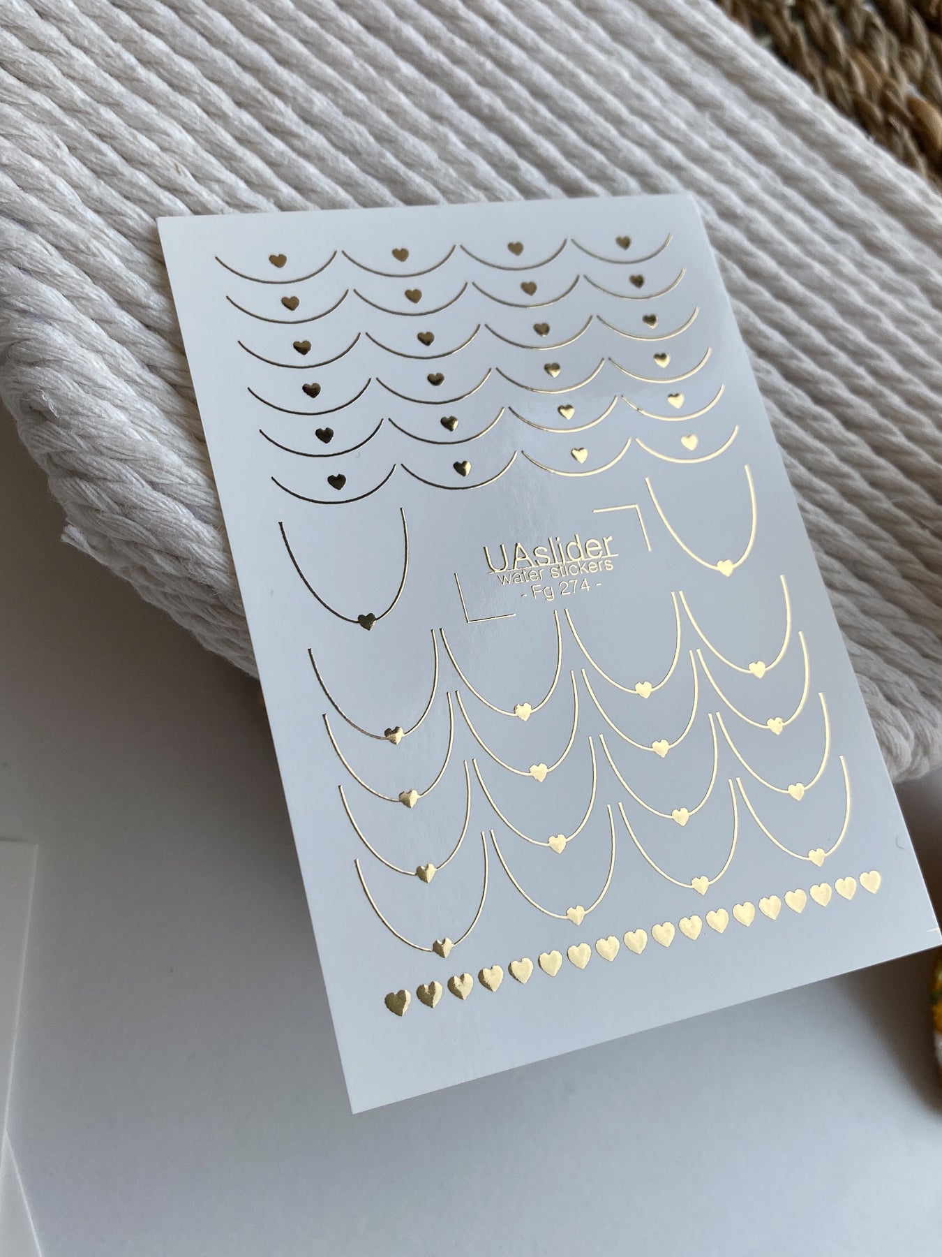 Nail Water Decal Fg-274 | Water Slide Nail Decals | Gold Foil French Tips with Hearts - UASLIDER