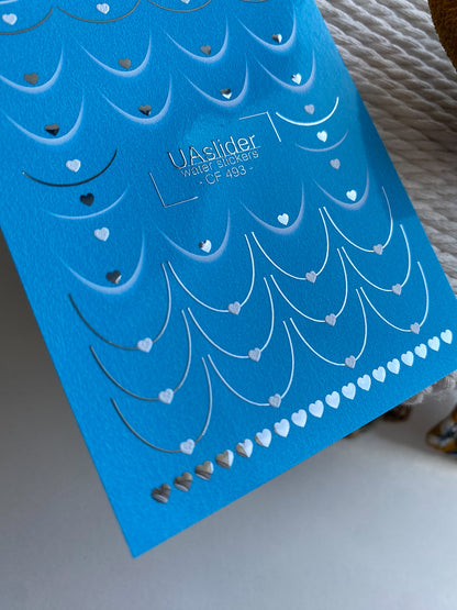 Nail Water Decal CF-493 | Silver & White Heart French Nail Water Decals | Romantic Nail Stickers