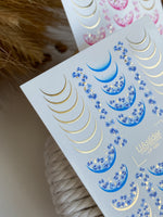 Nail Water Decal CF-489 | Blue Forget-Me-Not Nail Water Decals with Gold Accents | Floral French Design - UASLIDER