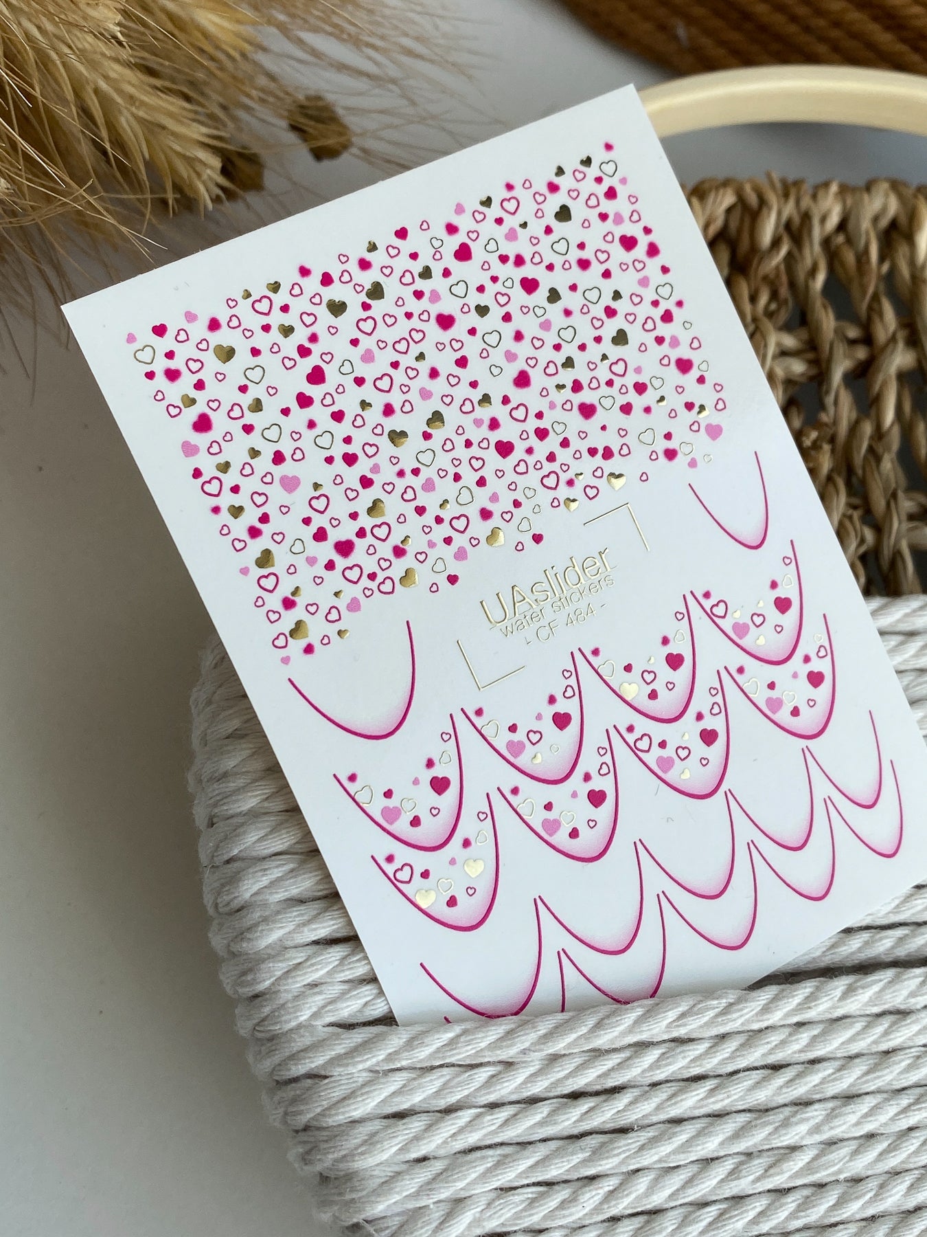 Nail Water Decal CF-484 | Pink Heart French Nail Water Decals | Love & Romantic Design