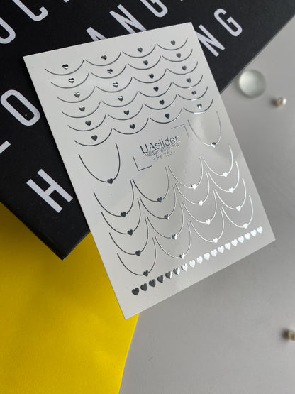 Nail Water Decal Fs-283 | Silver Heart Chains Water Slide Nail Decals | Romantic Foil Nail Tattoos