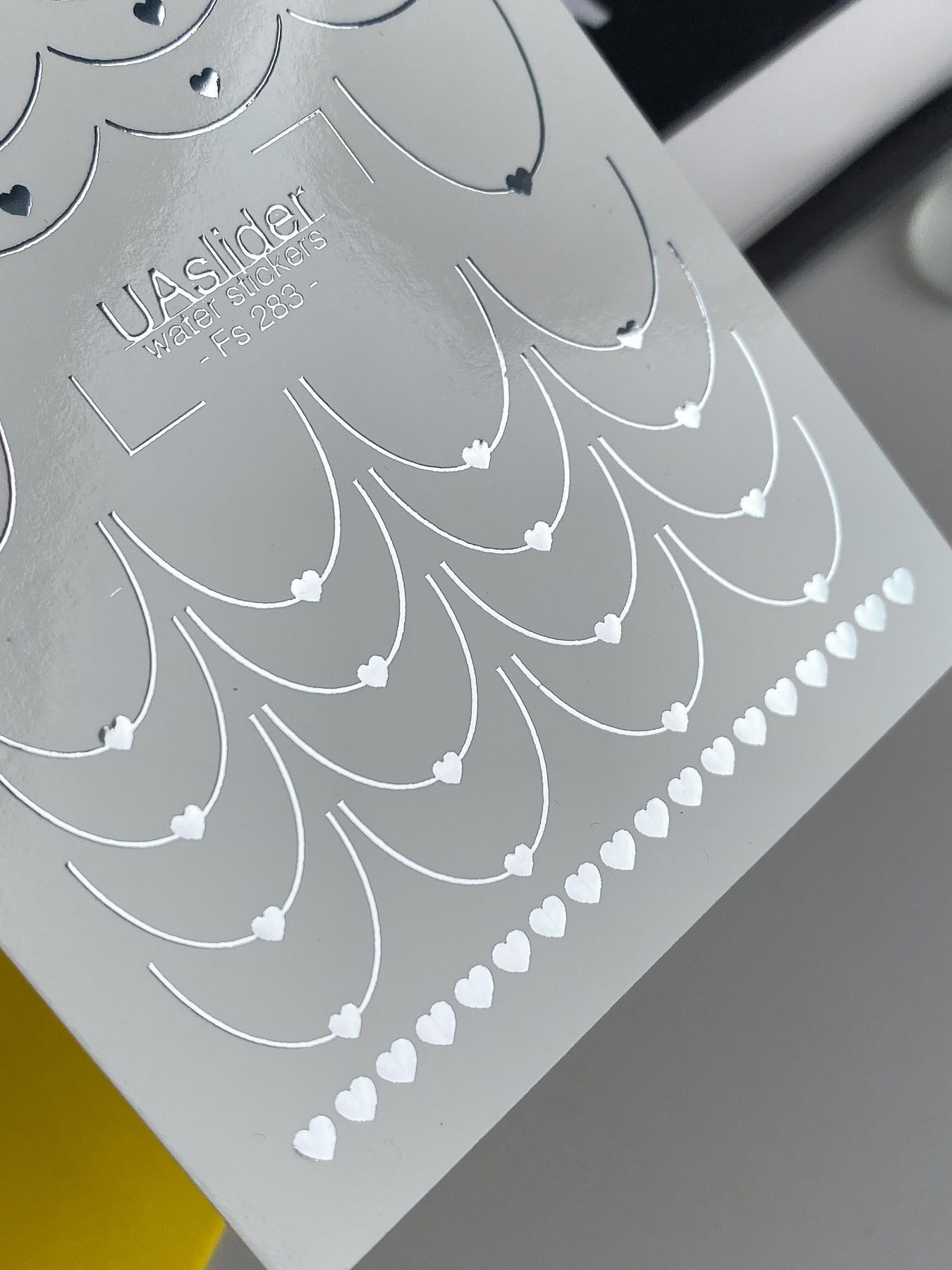 Nail Water Decal Fs-283 | Silver Heart Chains Water Slide Nail Decals | Romantic Foil Nail Tattoos