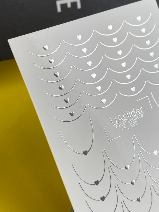 Nail Water Decal Fs-283 | Silver Heart Chains Water Slide Nail Decals | Romantic Foil Nail Tattoos