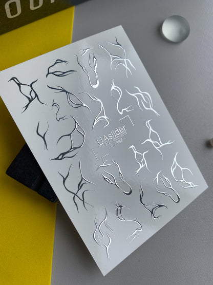 Nail Water Decal Fs-287 | Silver Flame Water Slide Nail Decals | Abstract Foil Fire Nail Tattoos