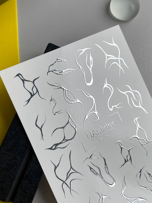 Nail Water Decal Fs-287 | Silver Flame Water Slide Nail Decals | Abstract Foil Fire Nail Tattoos